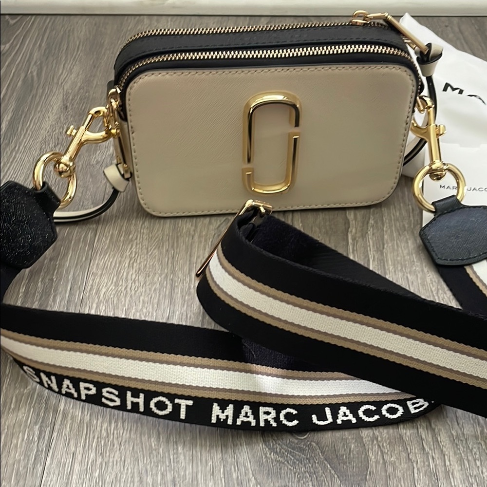 Marc Jacobs Cream and Black Crossbody Bag with Gold Hardware